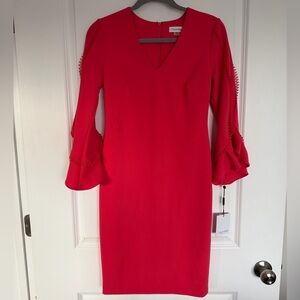 Calvin Klein Vibrant Red Long Sleeve Dress